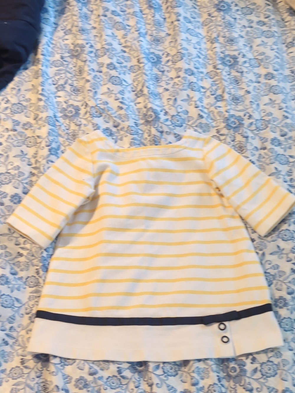 Janie And Jack Yellow and White Striped Boatneck Dress with Navy Trim